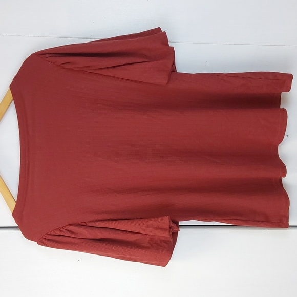 Lauren Conrad Ribbed Top in Rust Sweetheart Neckline Puff Sleeve Sz.XL - Picture 3 of 5